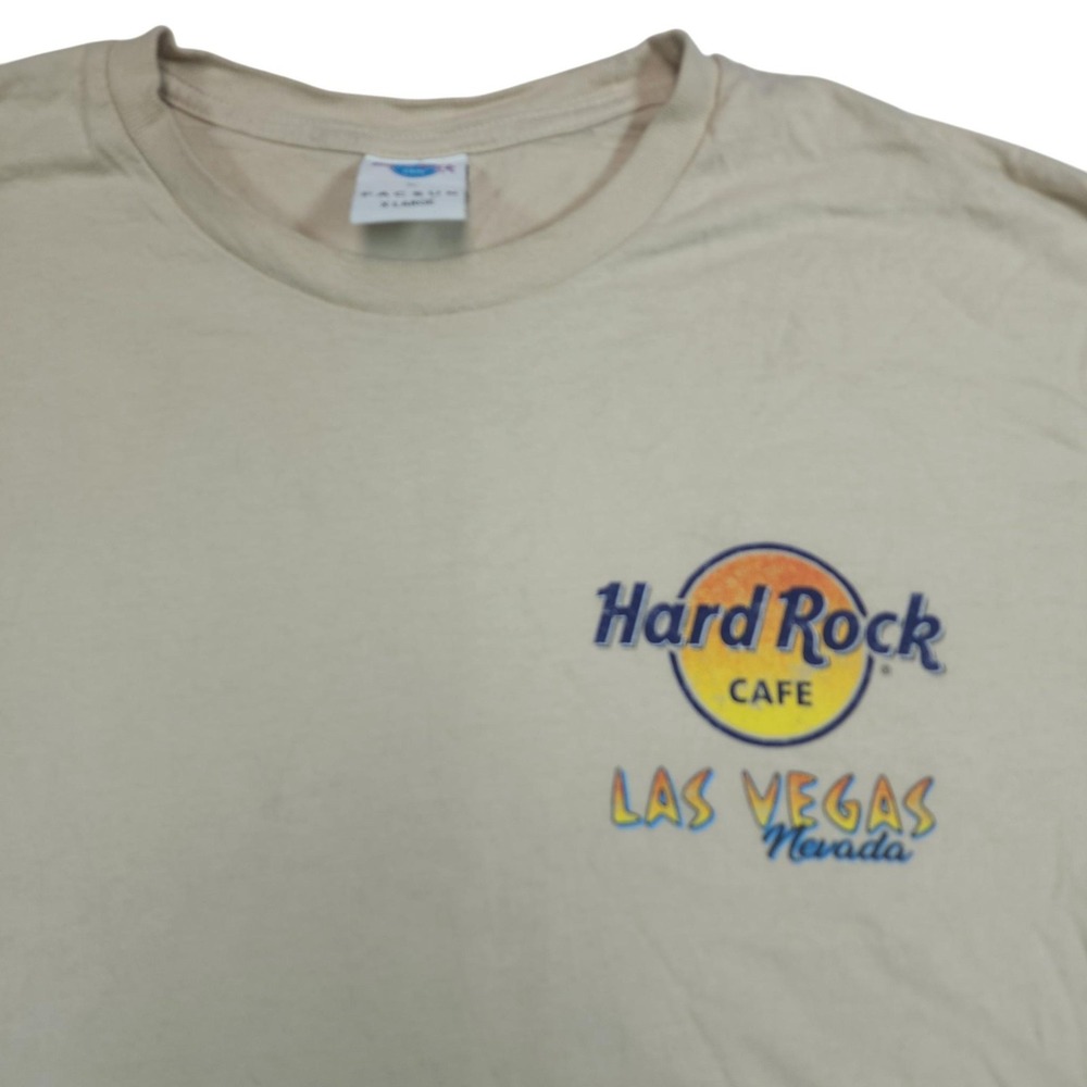 Hard Rock Cafe Las Vegas Mens XL Beige Graphic T Shirt Cotton Crewneck